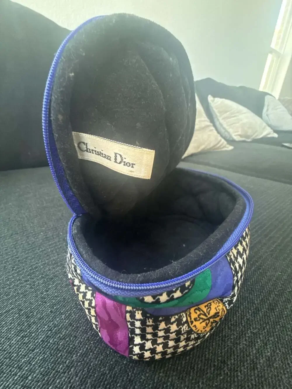 Dior Vintage Multicolor Houndstooth Clutch Cosmetics Bag